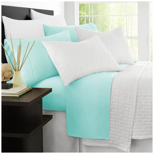 Ramesses 2000 Thread Count Bamboo Queen Sheet Set Aqua Soft Cooling