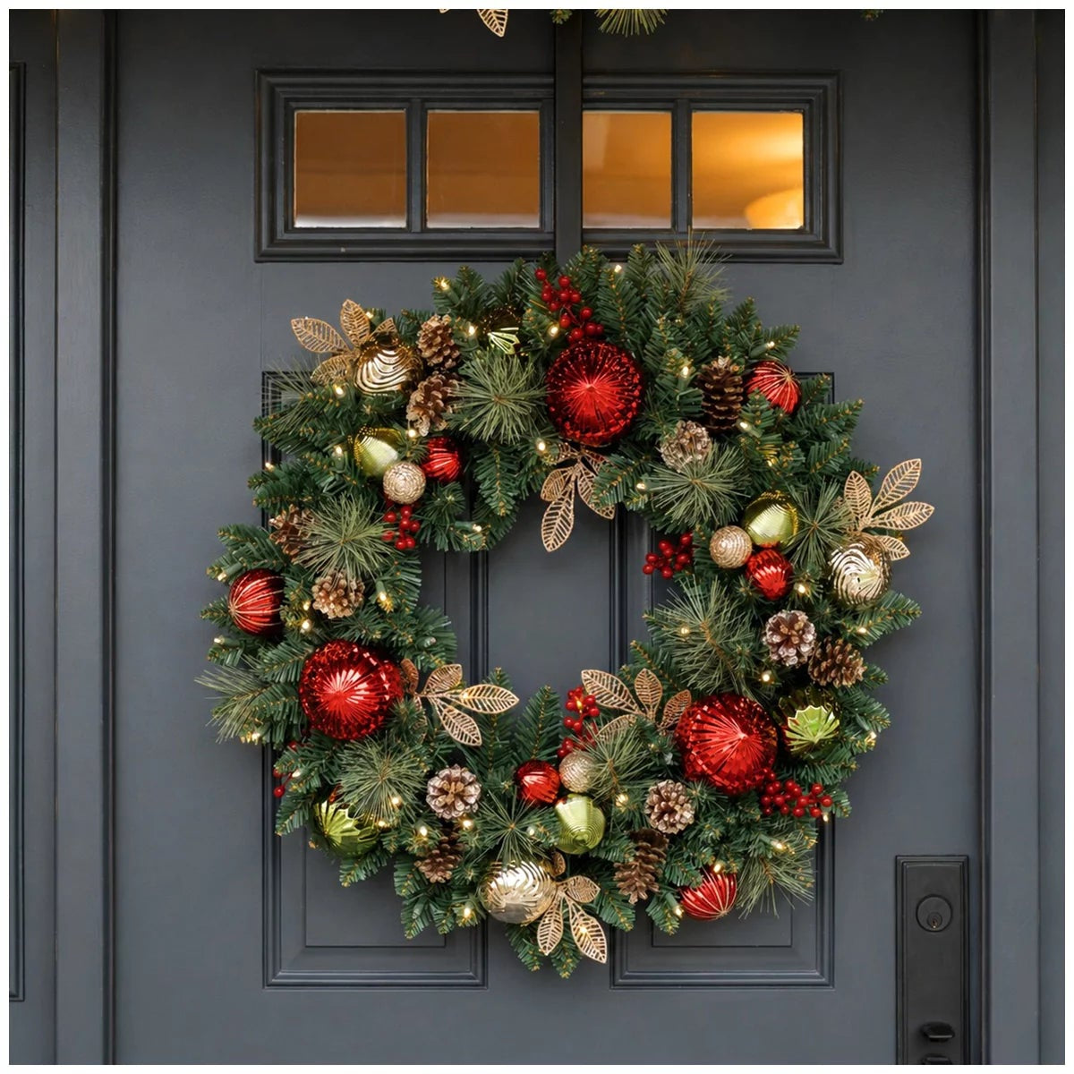 30 Inch Pre-Lit Christmas Wreath Red Artificial Holiday Home Decor