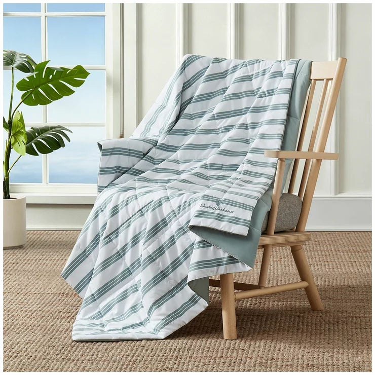 Tommy Bahama Cooling Throw Dark Green Stripe Reversible Blanket 127x178cm