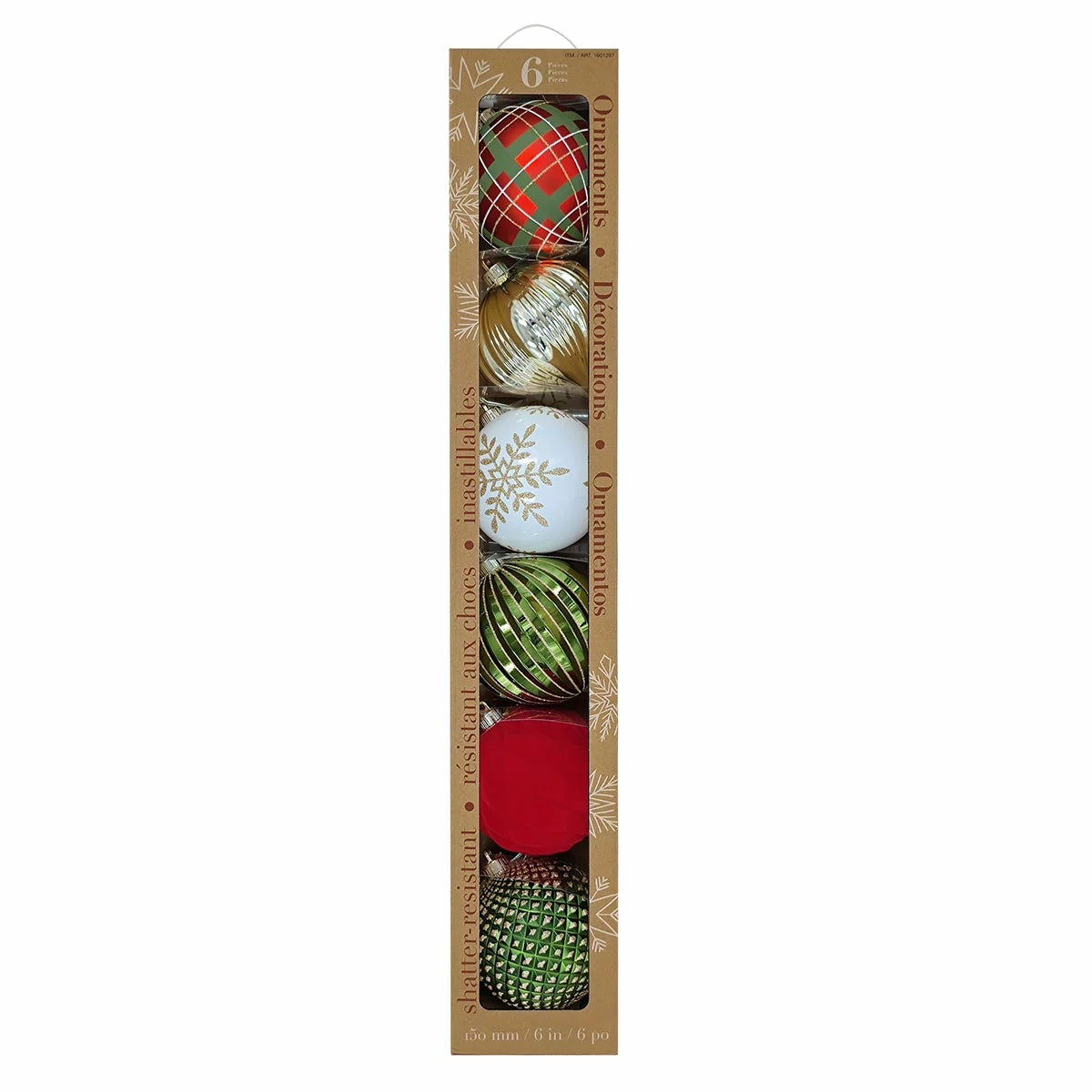 6 Piece 150mm Christmas Tree Ornaments Large Red Green Holiday Decor