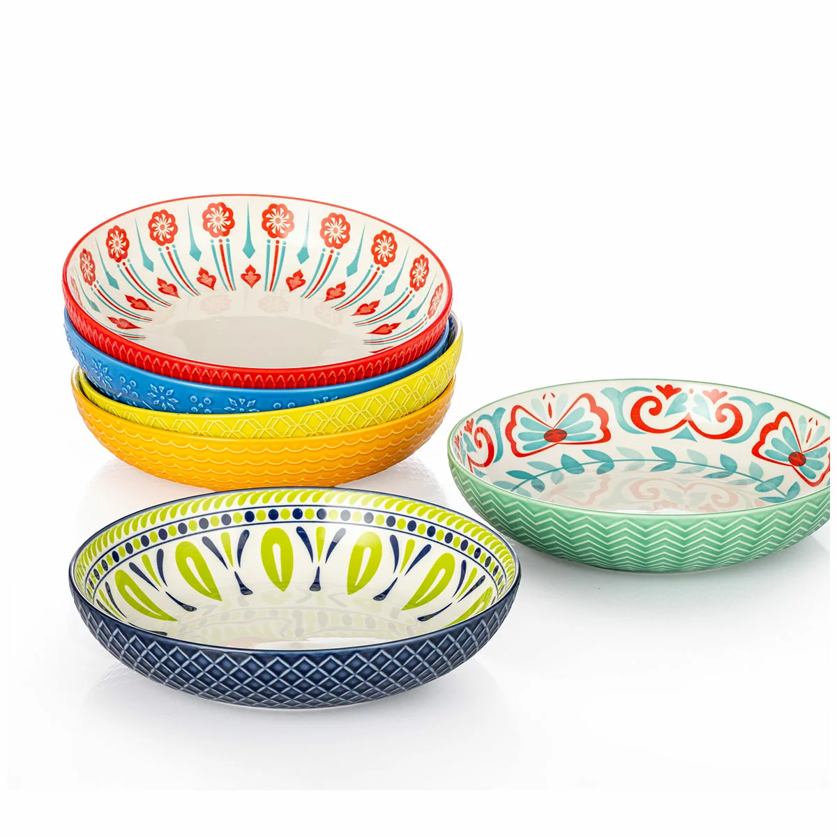 Signature Pasta Bowls 6 Piece Set Stoneware Microwave Dishwasher Safe