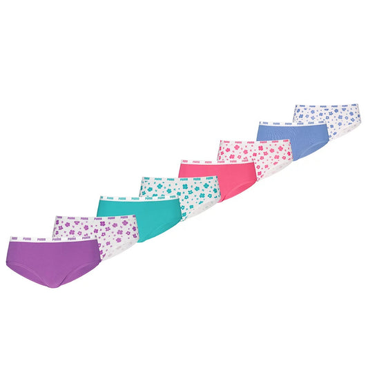 PUMA Girls Bikini Briefs 8 Pack Purple Pink Blue Size Medium