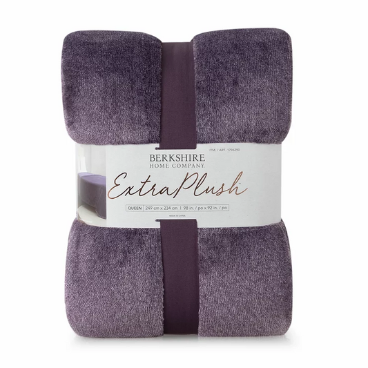 Berkshire Premium Plush Blanket Queen 234x249cm Purple Warm Soft Home Bedding