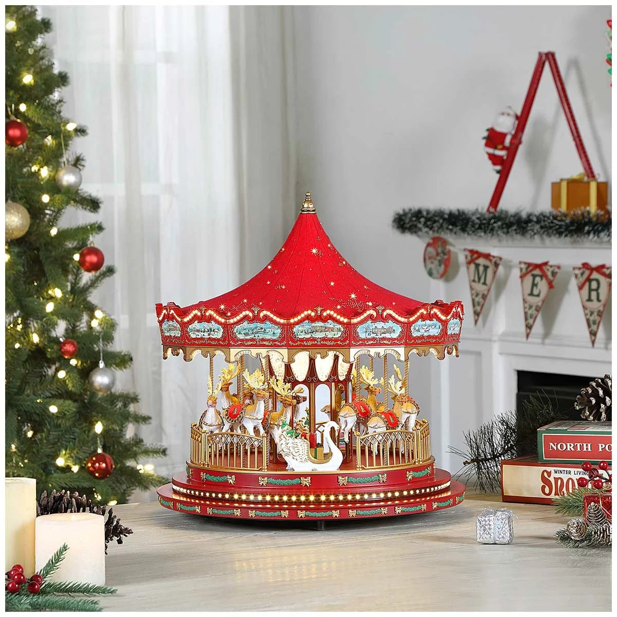 Mr Christmas 44cm LED Christmas Carousel Music Rotating Reindeer Decor