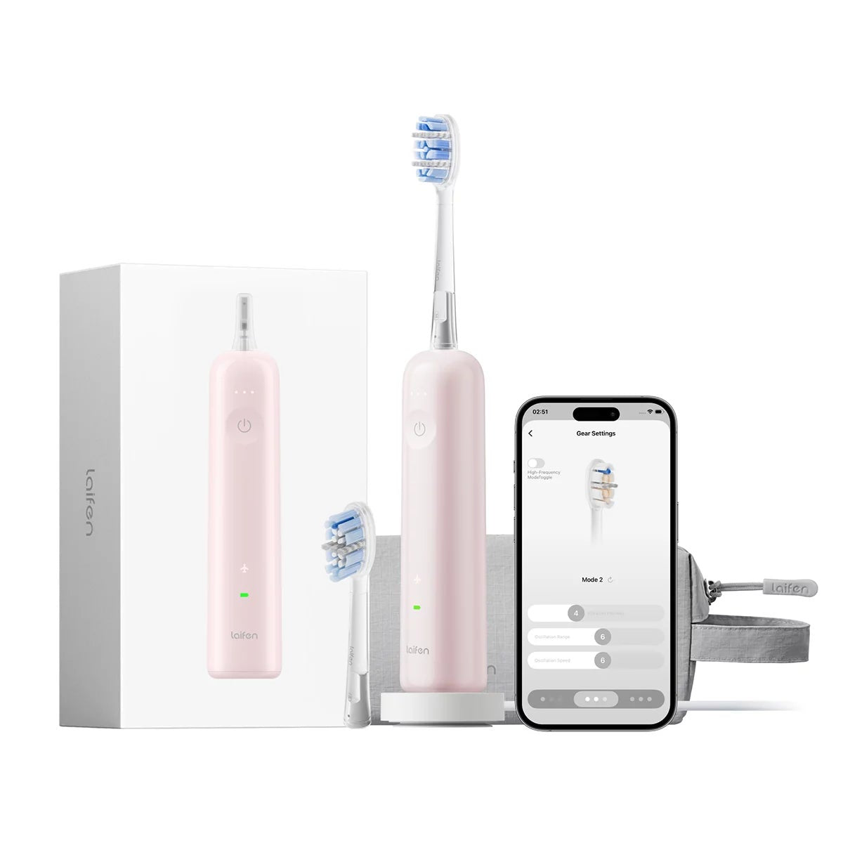 Laifen Wave Pro Sonic Toothbrush Pink Pressure Sensor Wireless 1TB92PXXPK002
