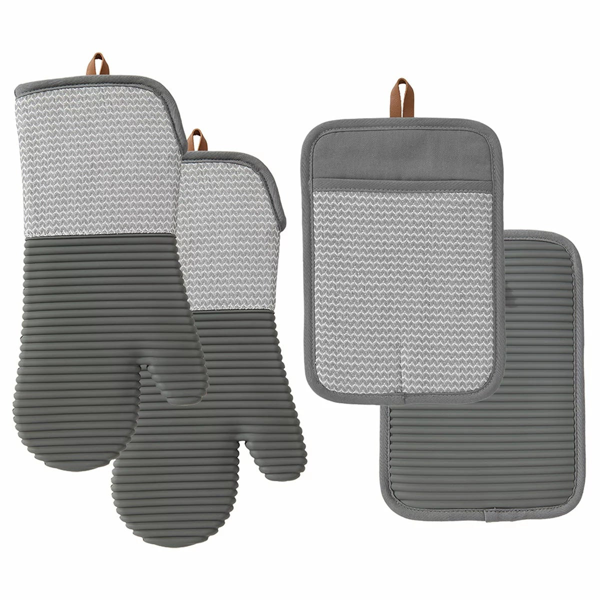 Threadmade Oven Mitt & Pot Holder Grey Kitchen Heat Resistant Set