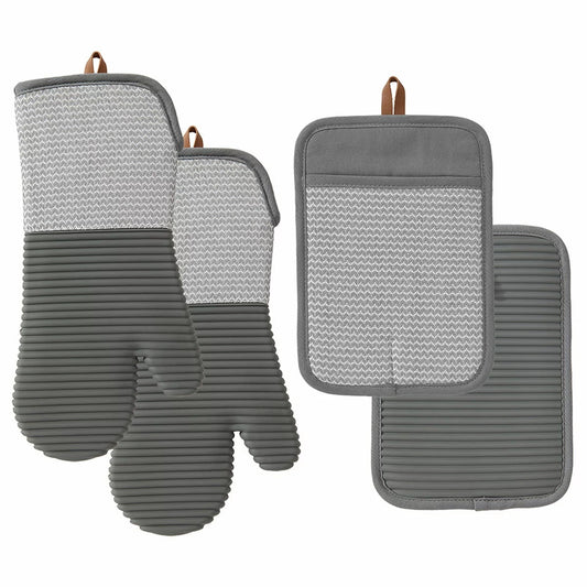 Threadmade Oven Mitt & Pot Holder Grey Kitchen Heat Resistant Set