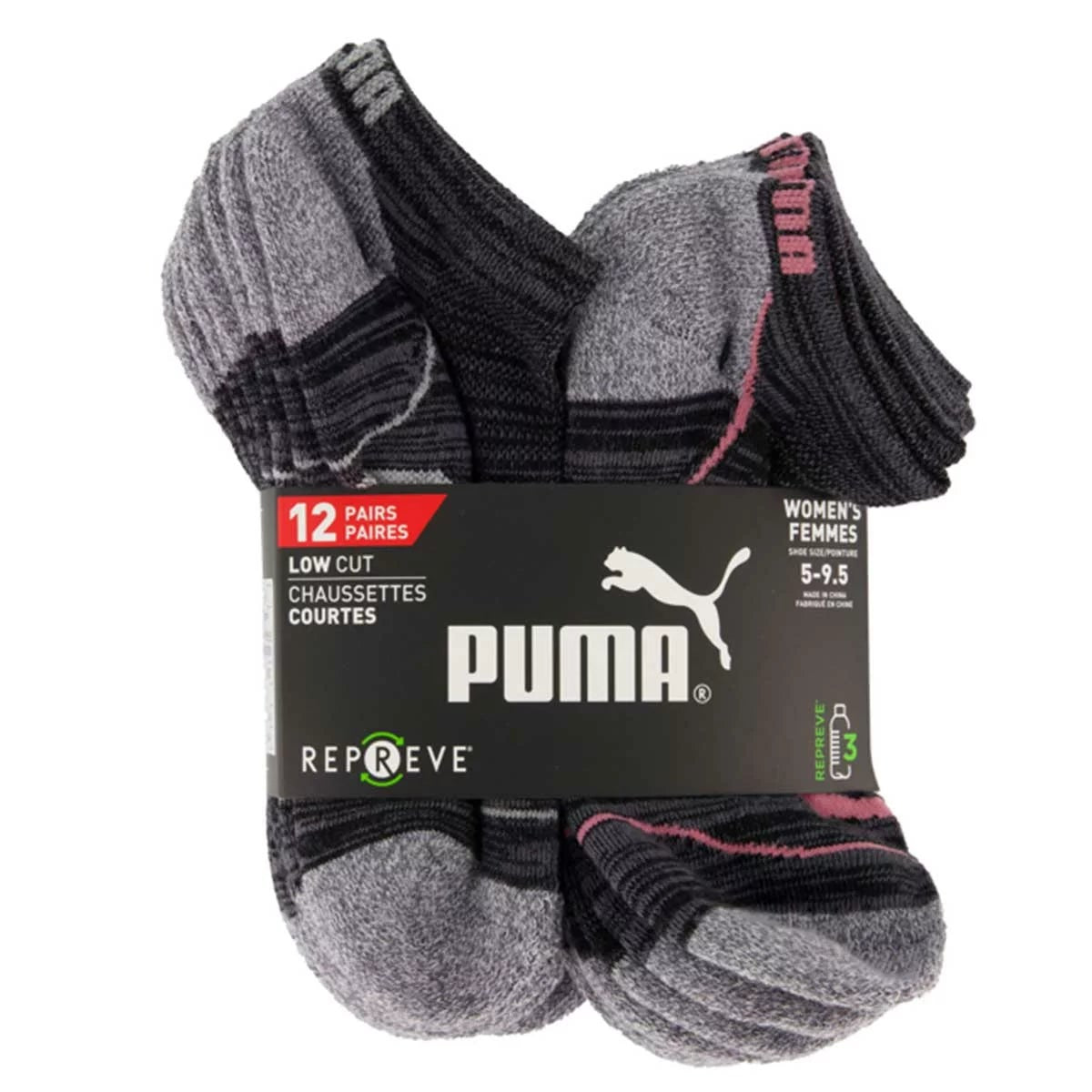 PUMA Womens No Show Socks 12 Pack Dark Moisture Wicking Cushioned Size 9-11