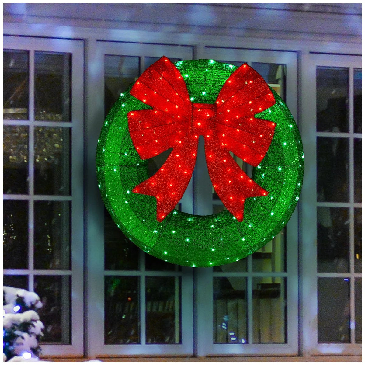 LED Christmas Wreath 90.5cm Green With Red Bow 150 Lights Indoor Outdoor