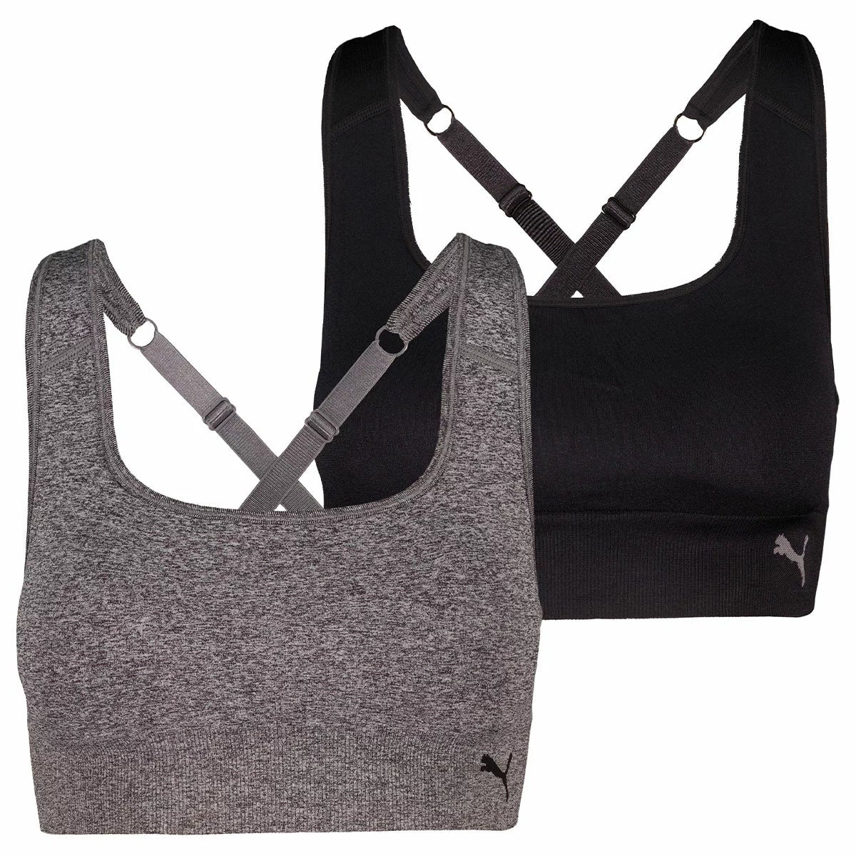 PUMA Women's Seamless Sports Bra 2 Pack Black Grey US Medium Adjustable
