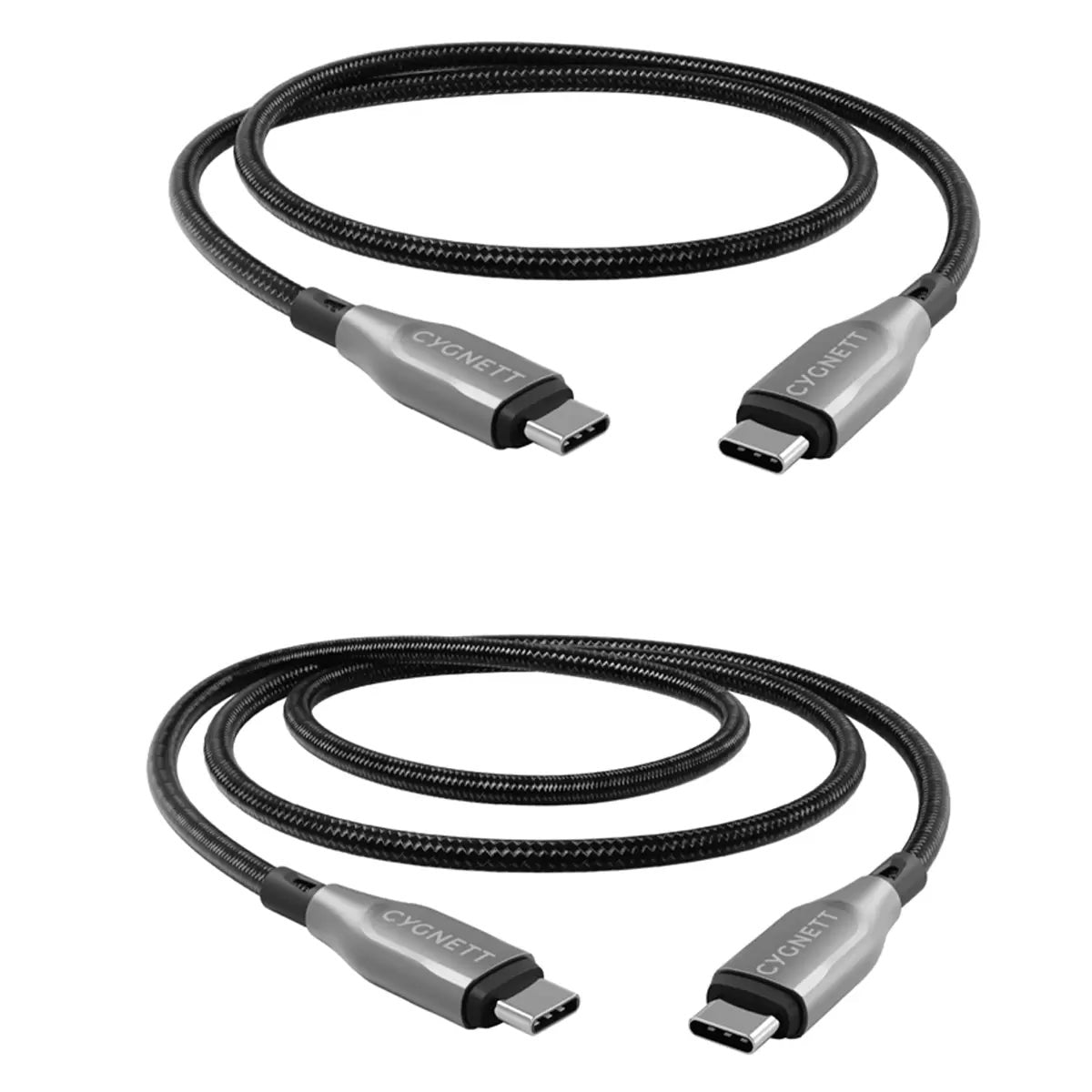 Cygnett Armoured USB-C to USB-C 2.0 Cable 1M 2M Twin Pack Black 100W 480Mbps