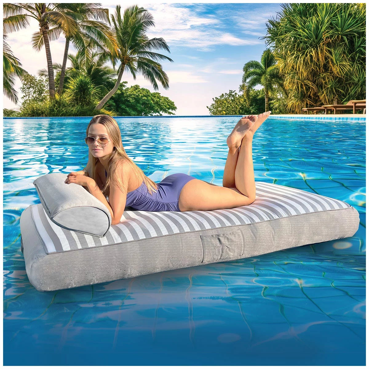 Spire Paradisus Inflatable Pool Lounge Grey Stripe Olefin 200kg Capacity