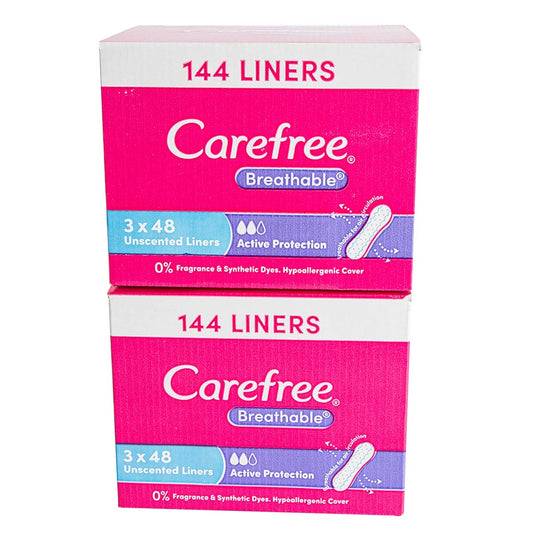 Carefree Breathable Panty Liners 144 Pack x 2 Packs Daily Feminine Hygiene 288 L