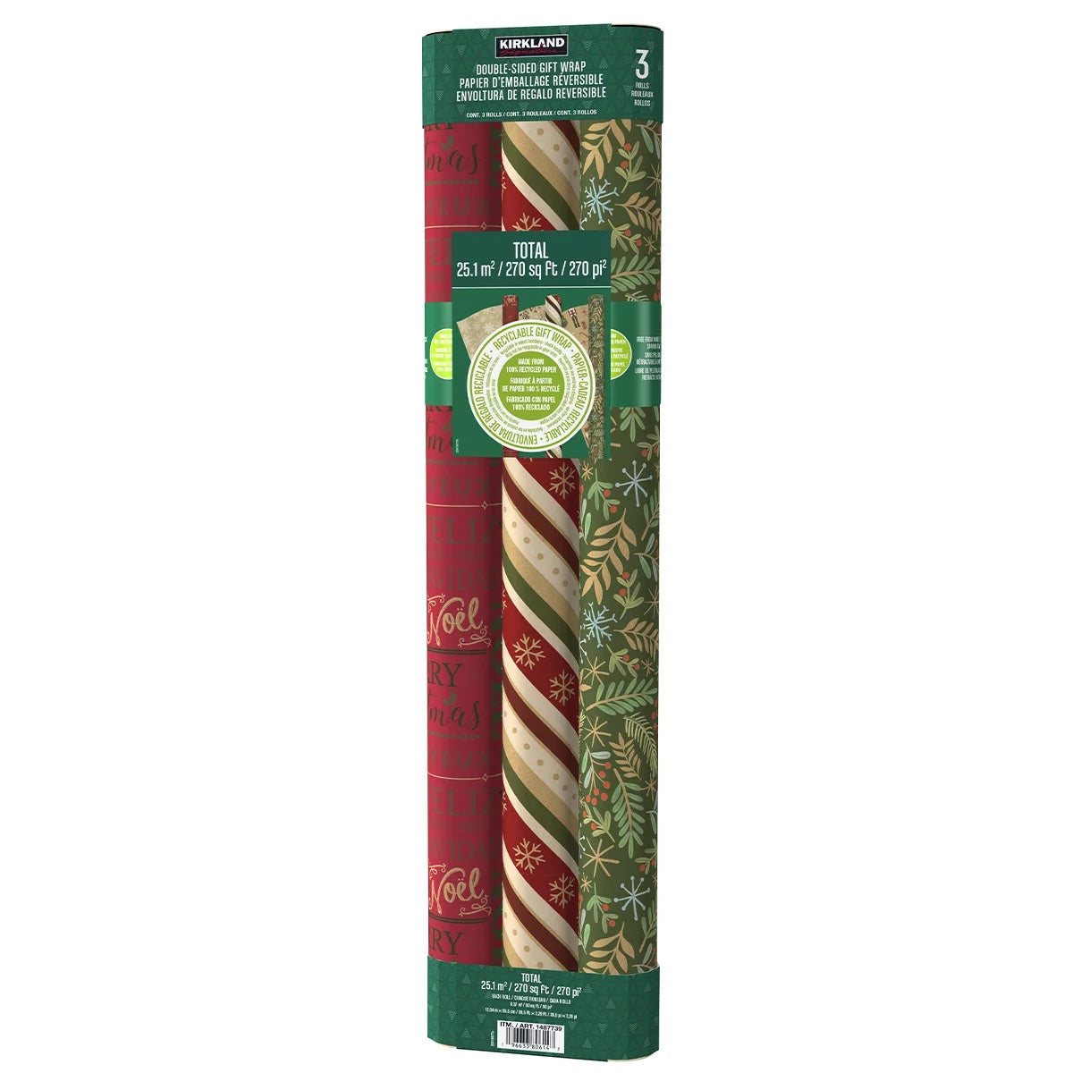 Kirkland Signature Traditional Christmas Kraft Gift Premium Wrapping Paper 3Pack