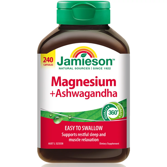Jamieson Magnesium + Ashwagandha 240 Caps Relaxation Supplement