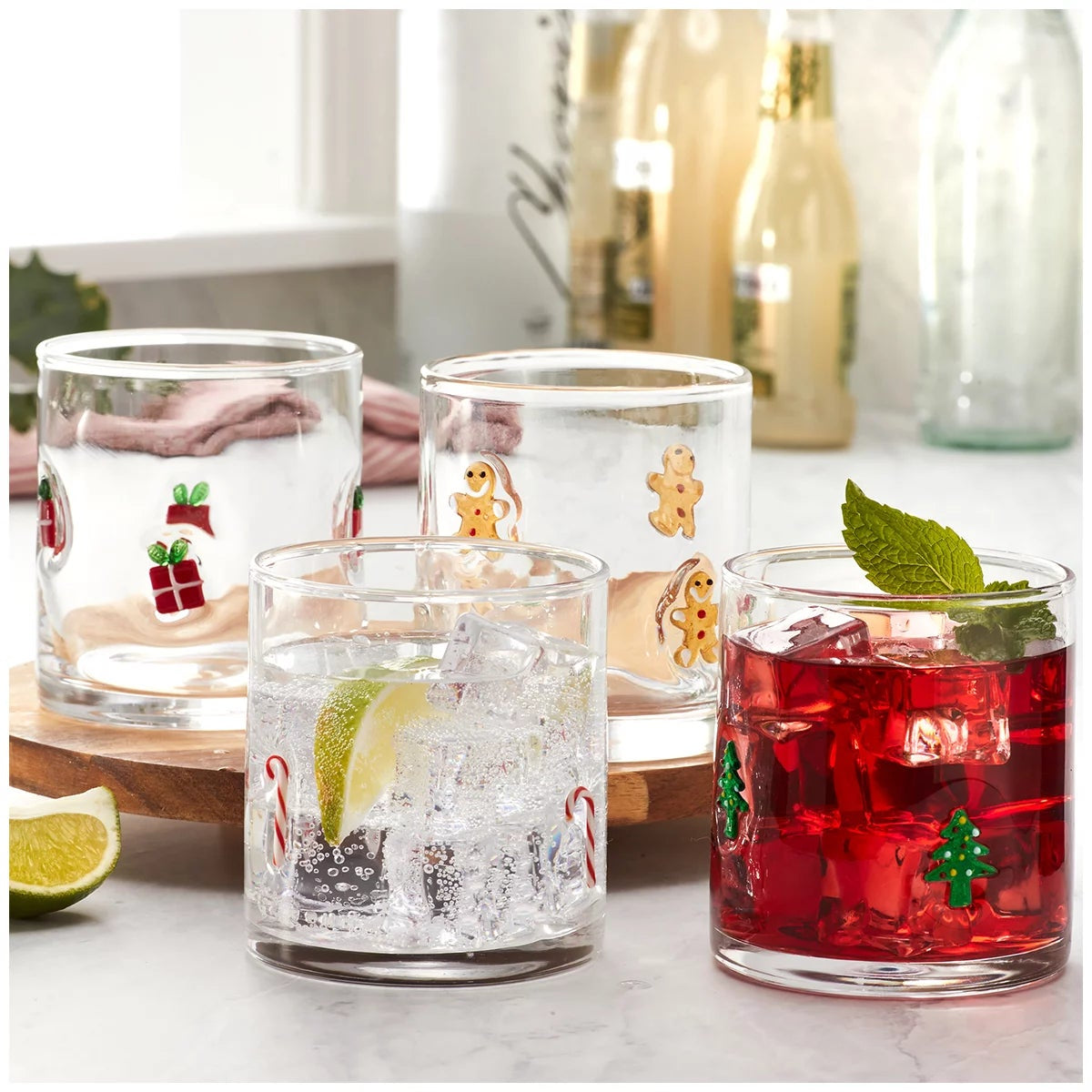 Pandex Christmas Drinking Glasse Tumblers 4 Piece Set 414ml Each Holiday Icons