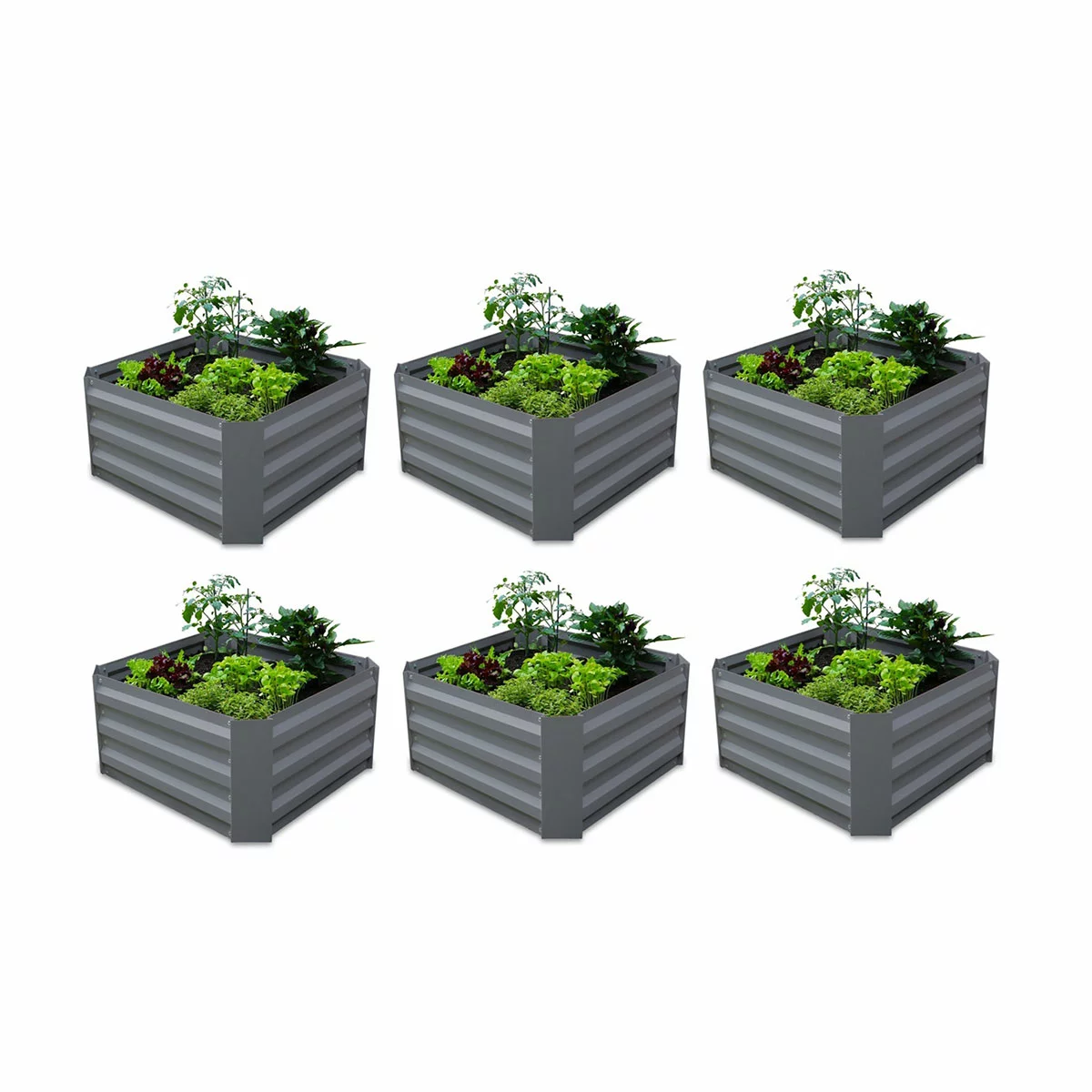 Greenlife Modular Garden Bed 6 Pack 600x600x300mm Raised Planter Box Slate Grey
