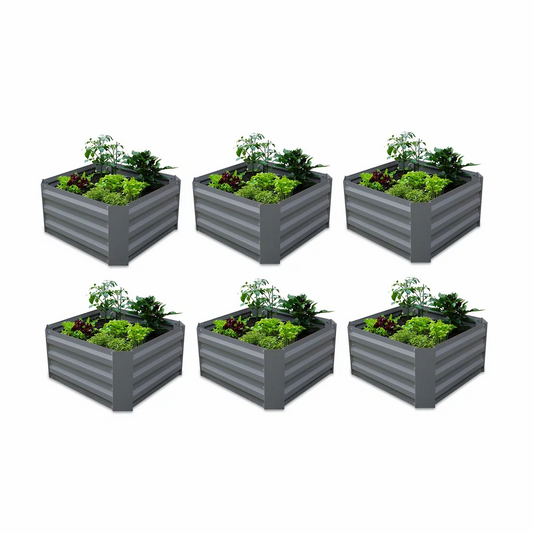 Greenlife Modular Garden Bed 6 Pack 600x600x300mm Raised Planter Box Slate Grey