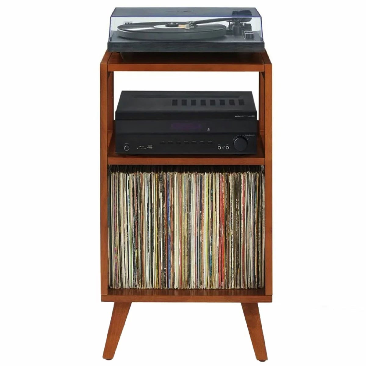 Crosley Asheville Vinyl Record Storage Stand Walnut Turntable Console-CRCF1152-W