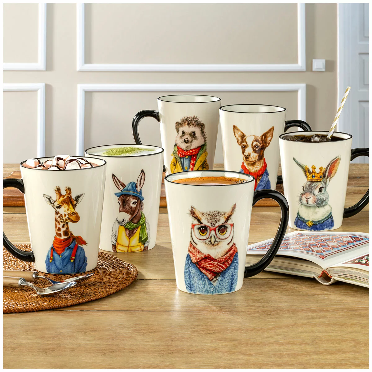 Signature Housewares Animal Mugs 6 x 503ml – 6 Piece Stoneware Coffee Mug Set