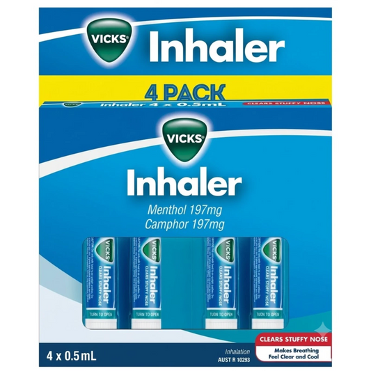 Vicks Portable Nasal Inhaler 4 Pack Menthol Relief for Blocked Nose Travel Size