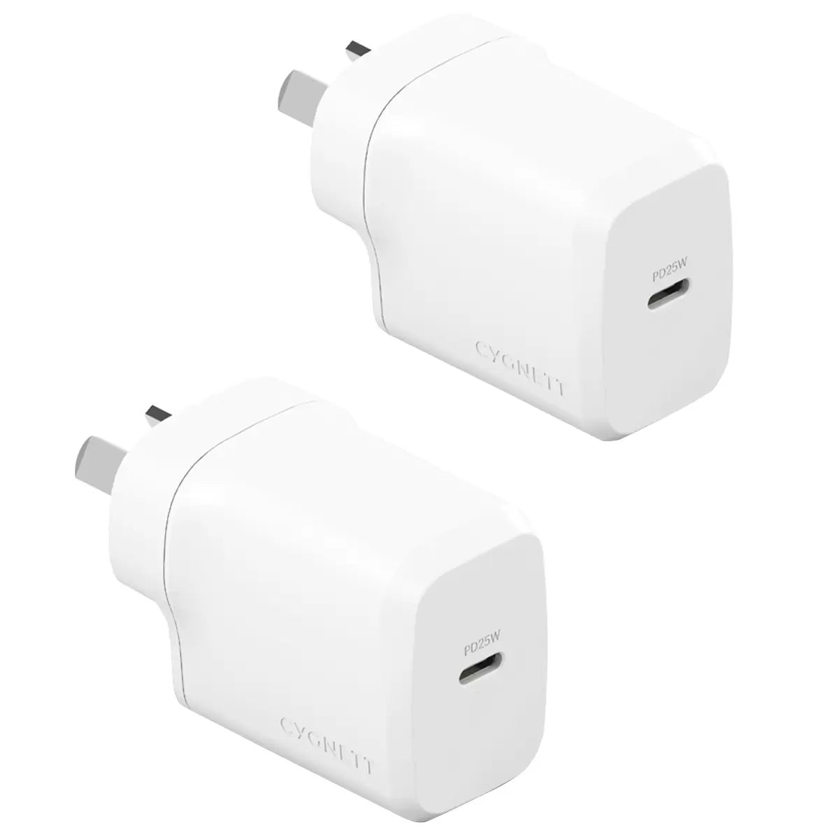 Cygnett Powerplus 25W USB-C Wall Charger Twin Pack White Fast Charge