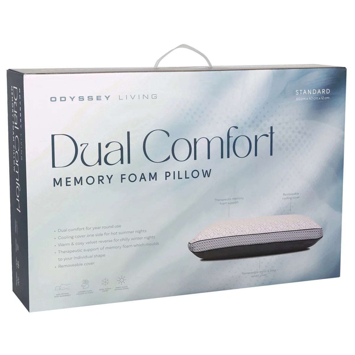 Odyssey Living Dual Comfort Memory Foam Pillow 600x400mm Cooling Side