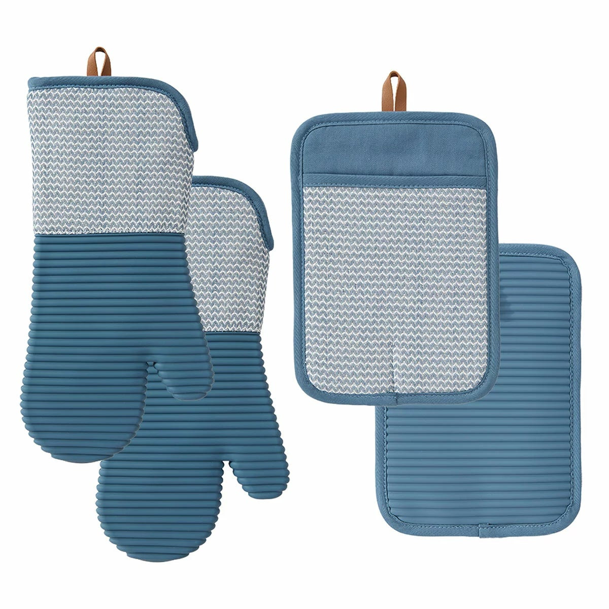 Threadmade Oven Mitt & Pot Holder Navy Kitchen Heat Resistant Set