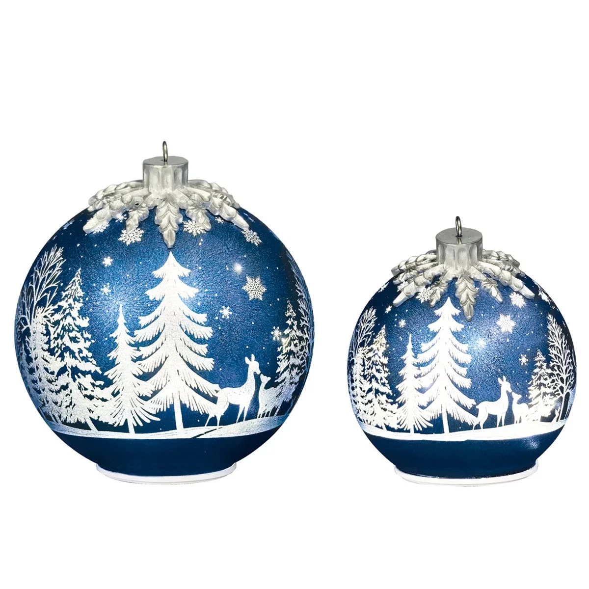 Seasonal Rotating Glass Balls 2 Piece Set Blue Decorative Christmas Decor
