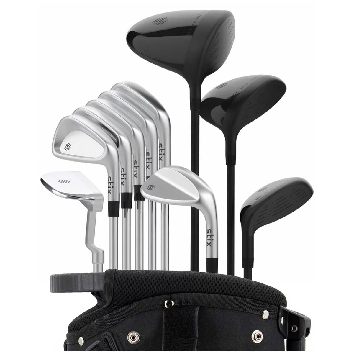 Stix 10 Piece Left Hand Golf Club Set Driver Hybrid Bag Headcovers