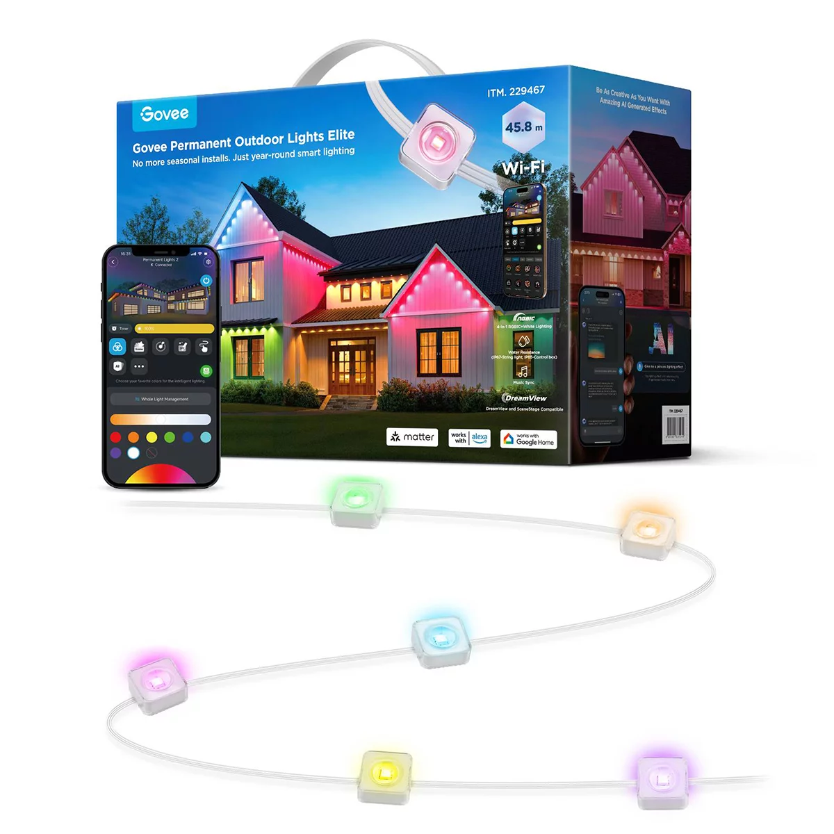 Govee Smart Permanent Outdoor Lights Elite 45m RGBIC Color Changing LED System