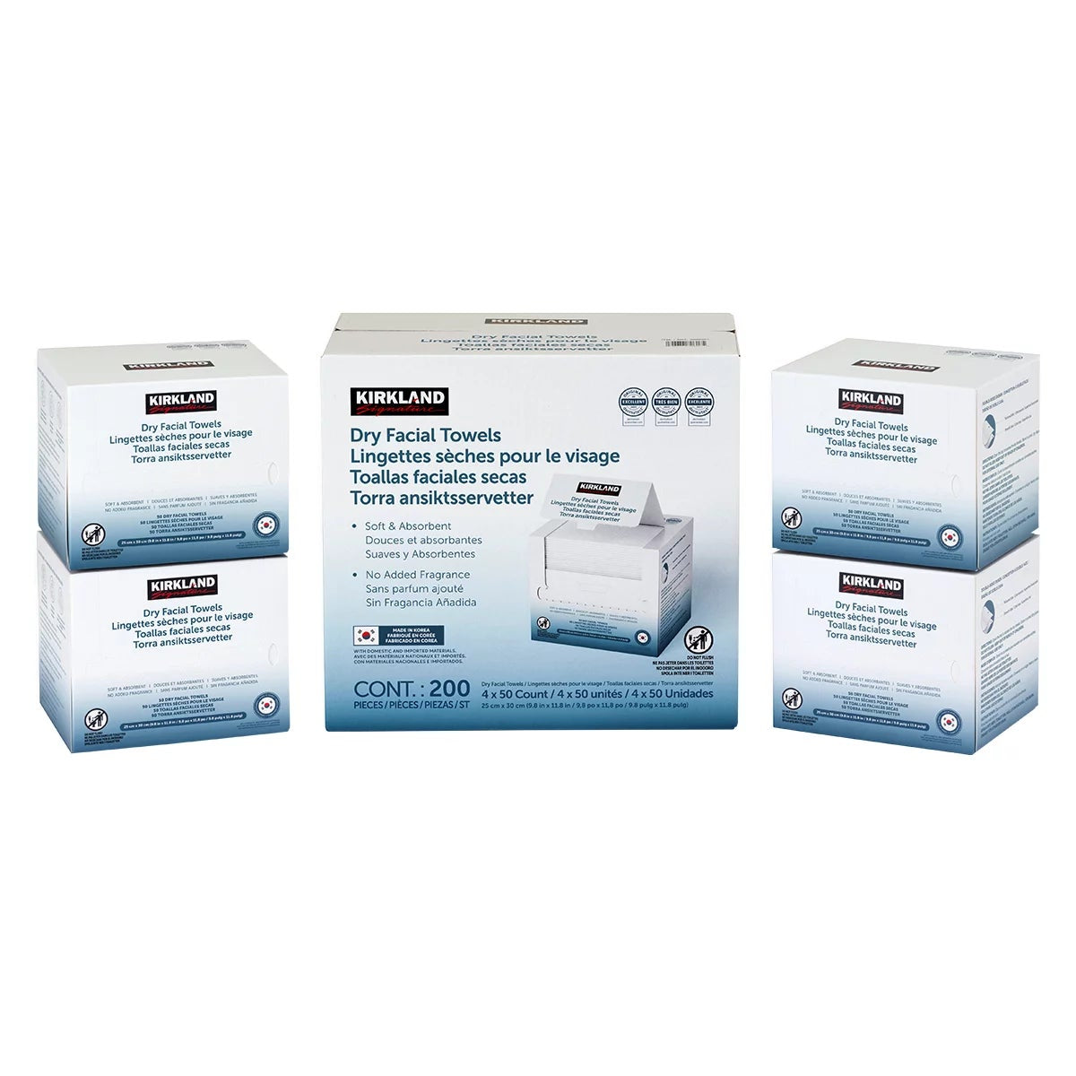 Kirkland Signature Disposable Dry Facial Towels 200 Count 4 x 50 Soft Absorbent