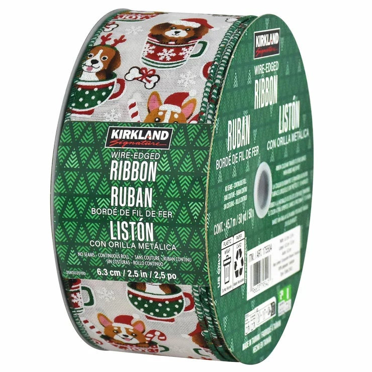 45.7M Wide Animals Christmas Ribbon Wire Edged Holiday Decoration