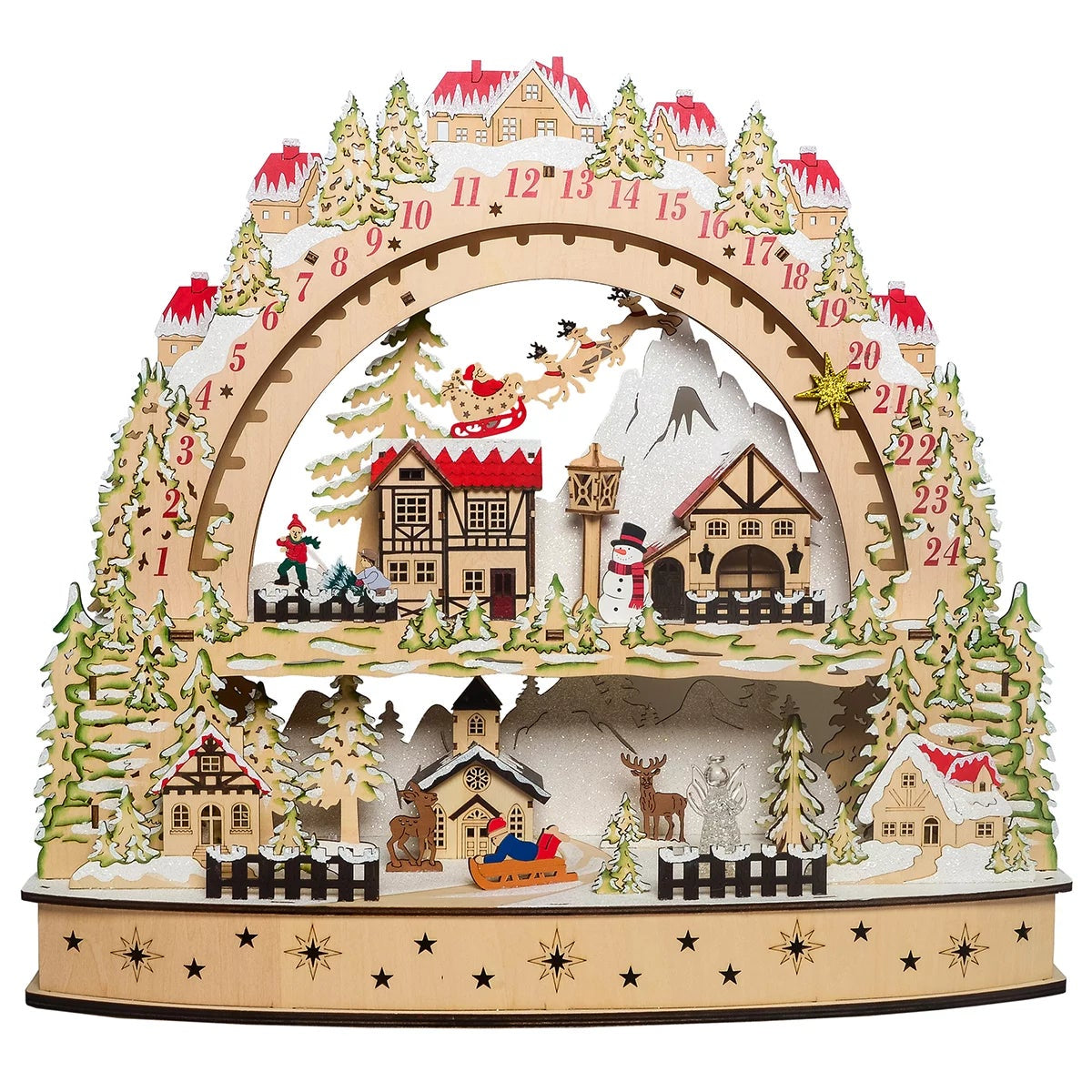 Wooden LED Advent Christmas Calendar 50cm Light Up Countdown Decor