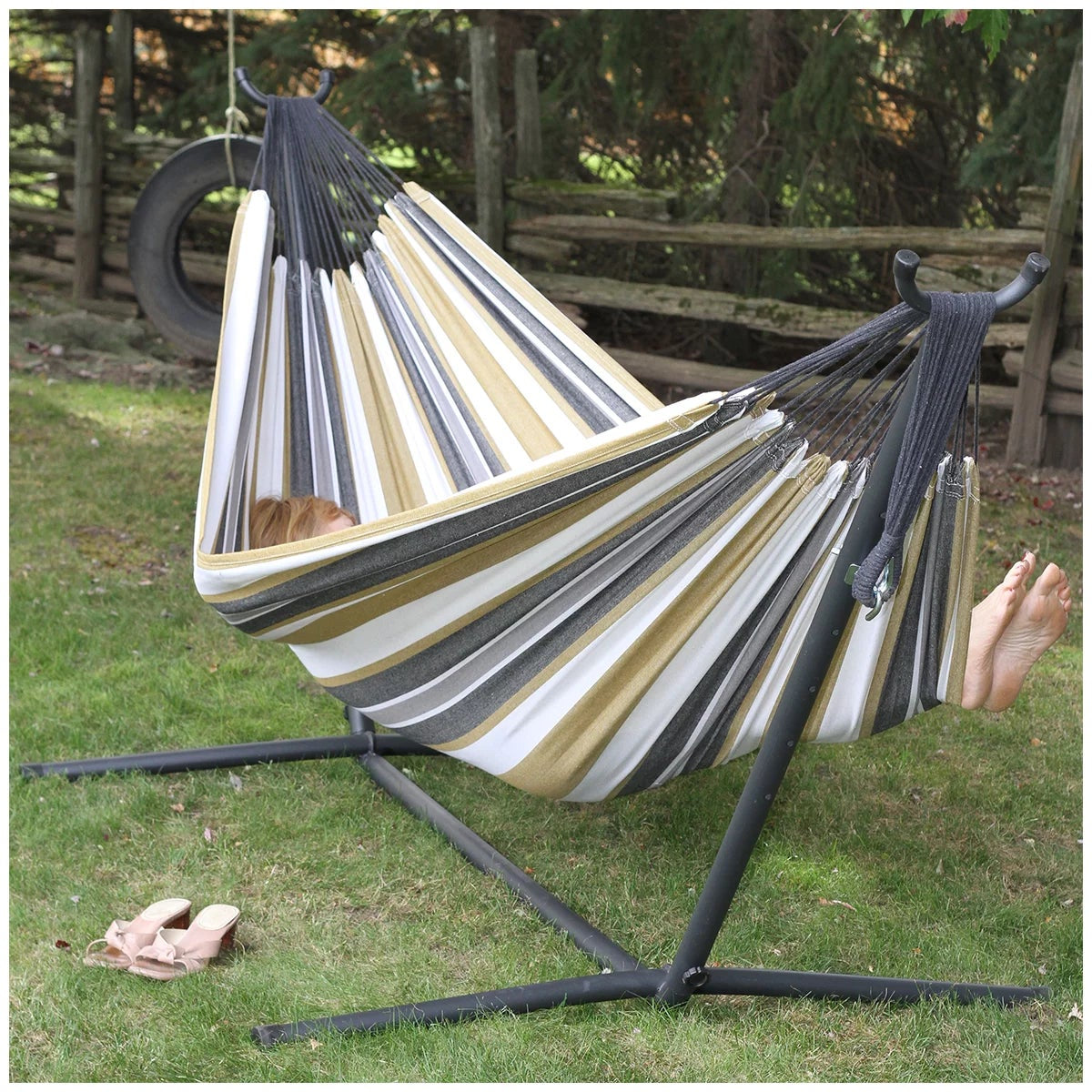 Vivere Cotton Double Hammock with Steel Stand Desert Moon 204kg
