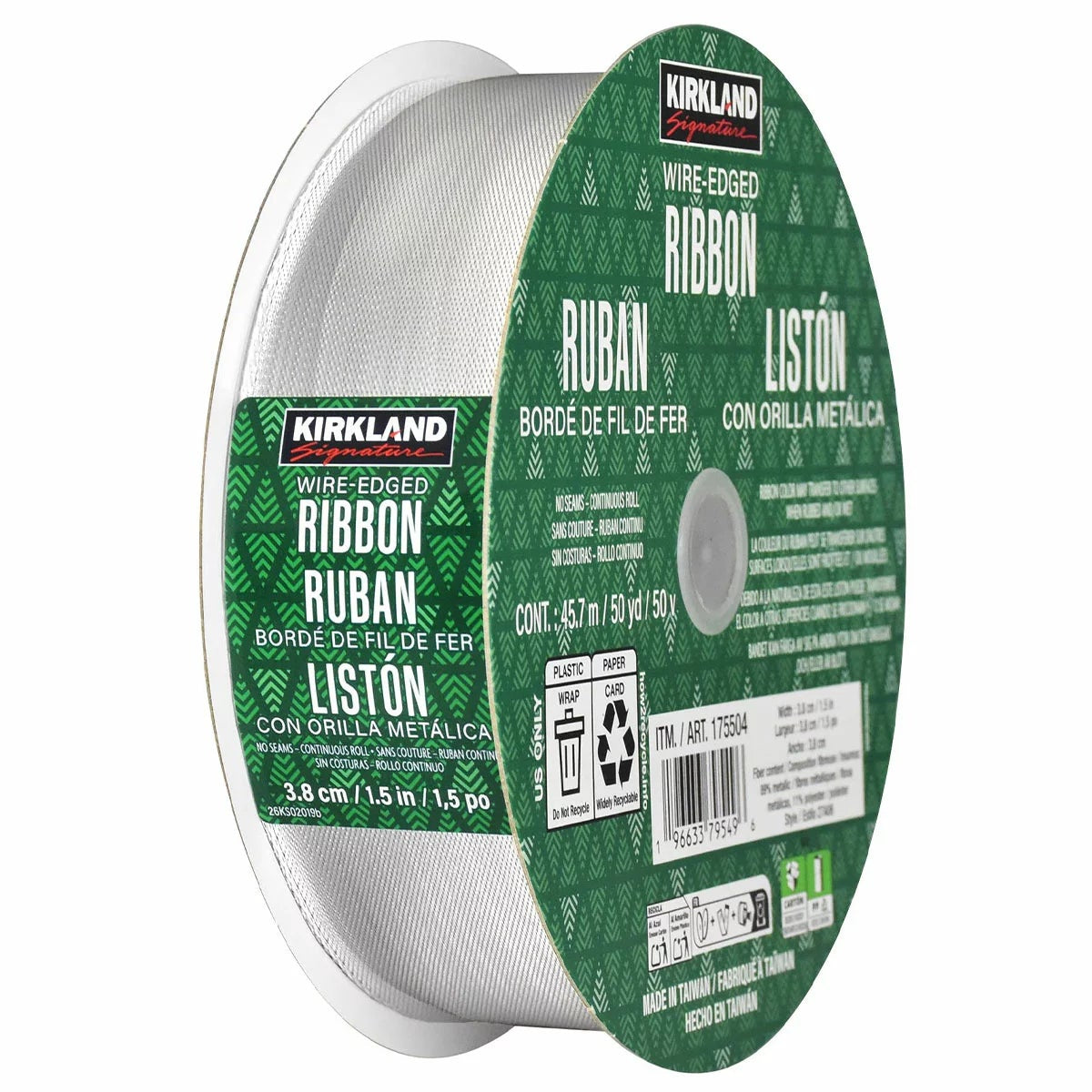 4.57M Silver Metallic Wire Edged Christmas Ribbon Gift Wrap Decor
