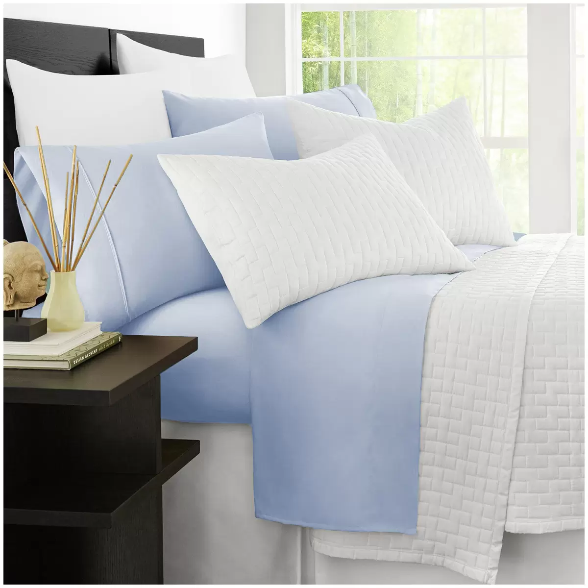 Ramesses 2000 Thread Count Bamboo Single Sheet Set Steel Blue Soft Cooling