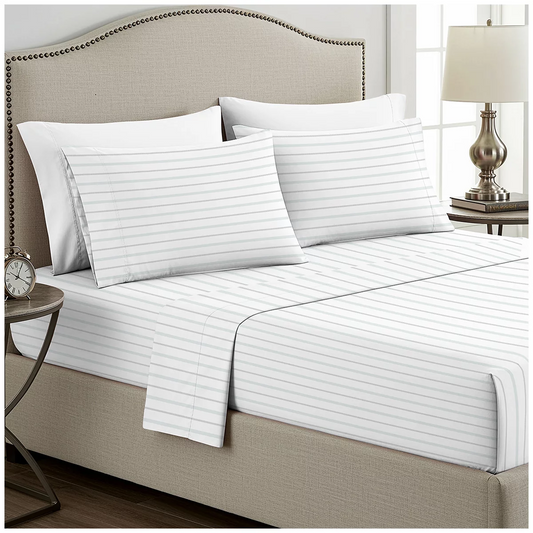 Boutique Living Queen Flannel Sheet Set 4 Piece 100% Cotton Bar Stripe Bed Sheet