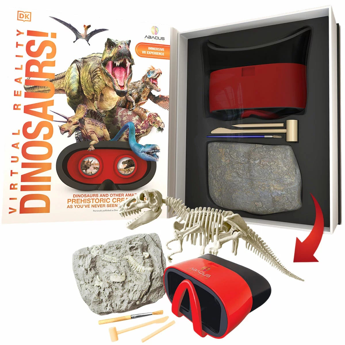Abacus Dinosaurs VR Gift Box T Rex Fossil Dig Kit Interactive DK Book 8+