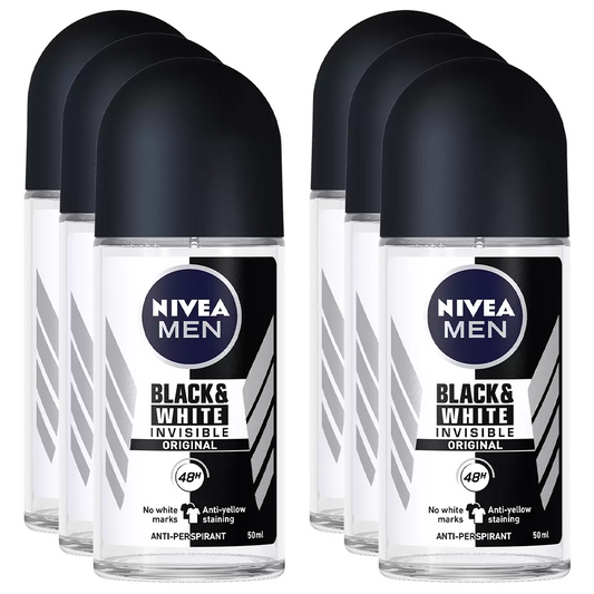 NIVEA Men Anti Perspirant Roll On Deodorant 12 x 50ml Black & White Invisible