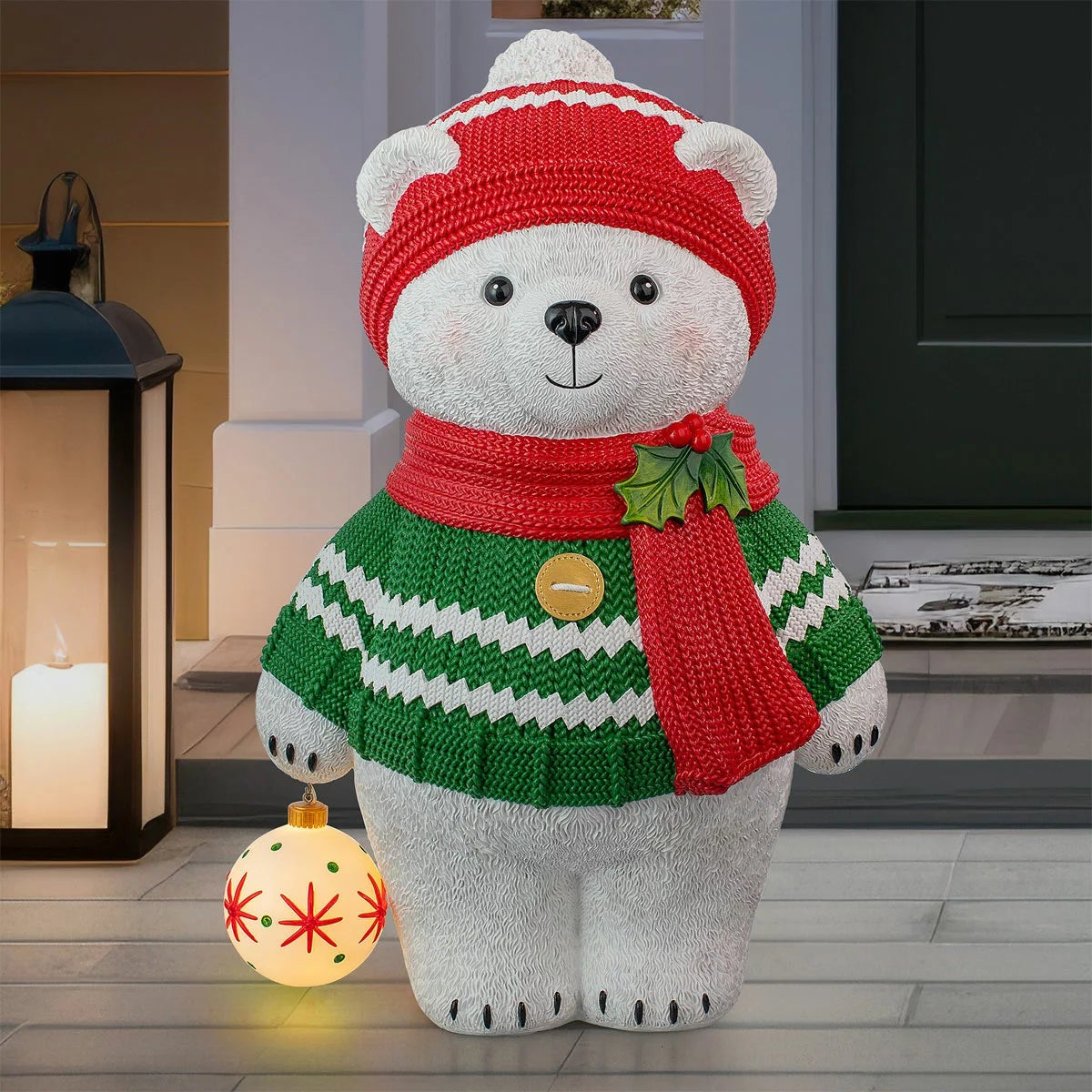 Polar Bear Christmas Greeter 60.9cm Light Up Ornament Timer Indoor Outdoor Decor