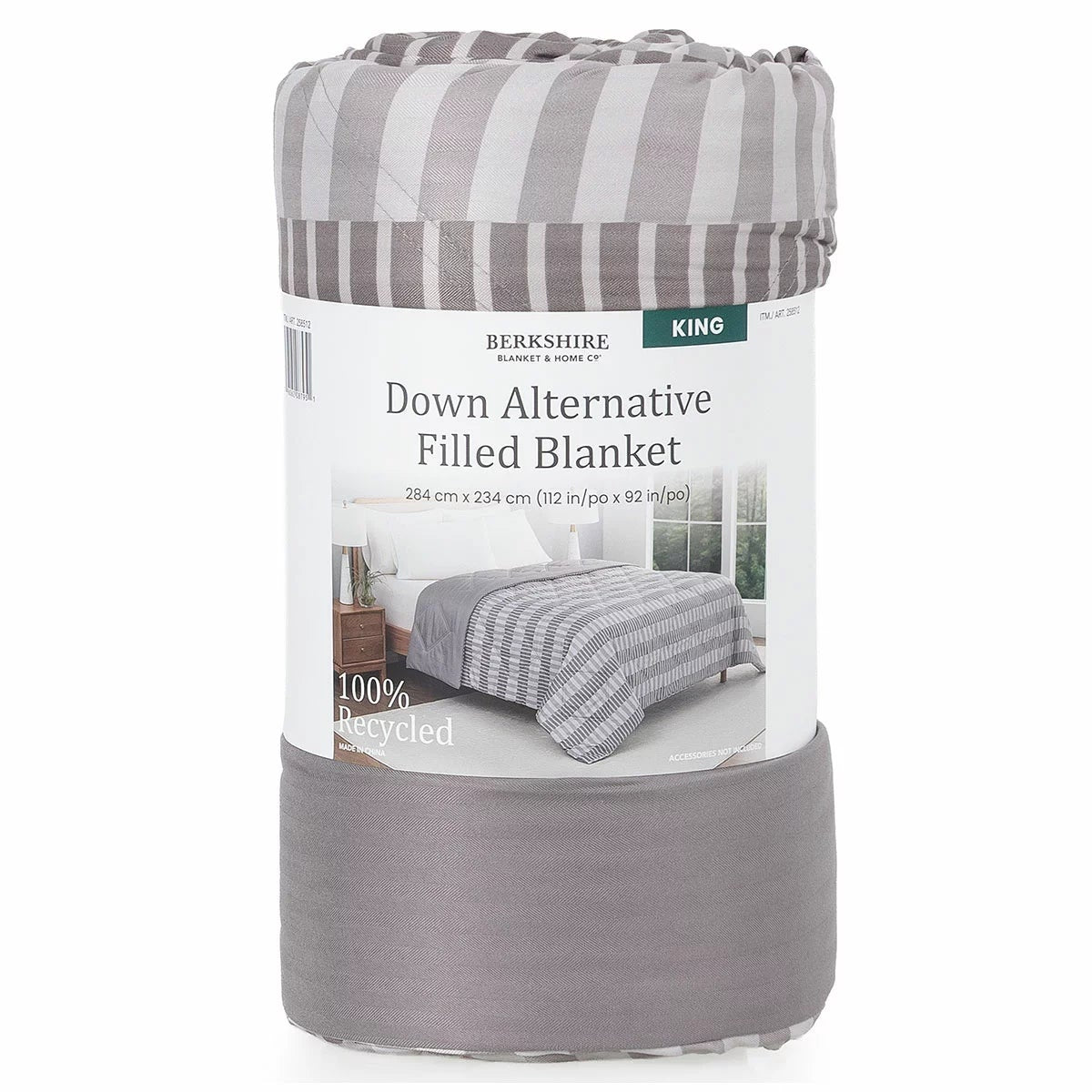 Down Alternative Filled Blanket King Grey Stripe Soft Warm Bedding