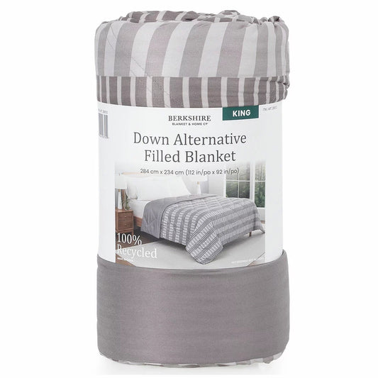 Down Alternative Filled Blanket King Grey Stripe Soft Warm Bedding
