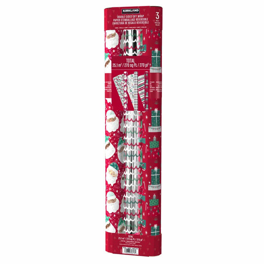 Kirkland Signature Christmas Wrapping Paper Red White Double Sided 3 Rolls