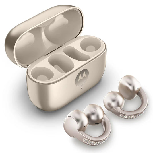 Moto Buds Loop French Oak Swarovski Crystals Open Ear Wireless Earbuds Bose