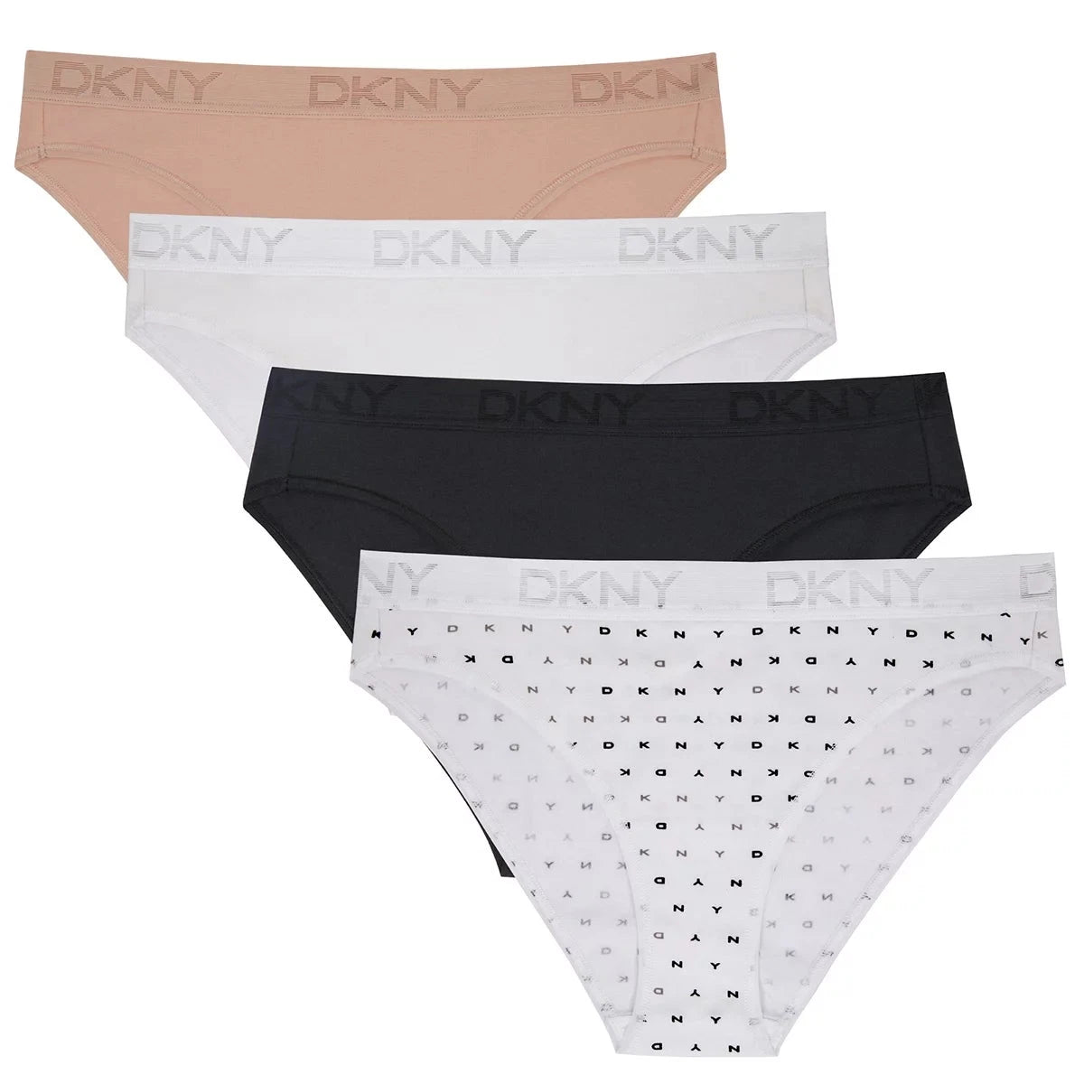 DKNY Women's Bikini Brief 4 Pack White Black Large Soft Stretch Cotton