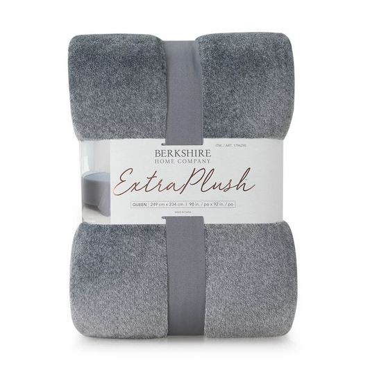 Berkshire Premium Plush Blanket Queen 234x249cm Grey Warm Soft Home Bedding