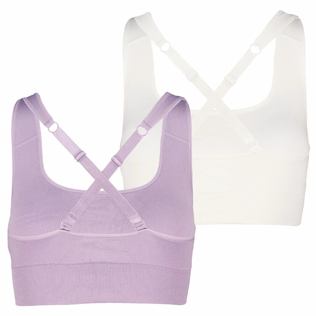PUMA Women's Seamless Sports Bra 2 Pack Lilac Cream Medium Adjustable