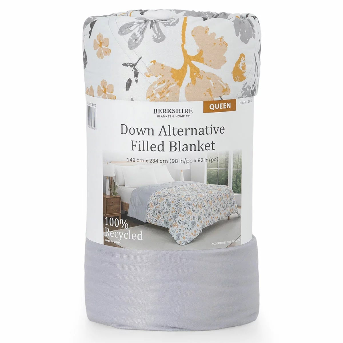 Berkshire Down Alternative Filled Blanket Queen Yellow Floral Soft Warm Reversib