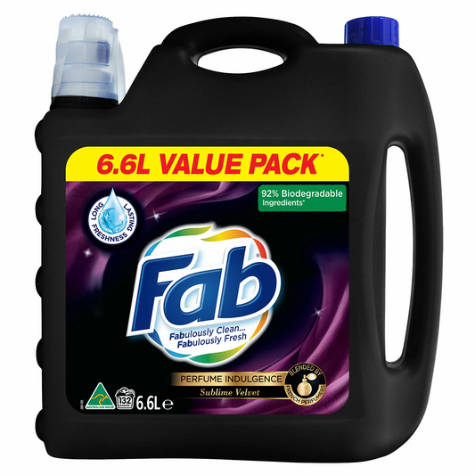 Fab Sublime Velvet Laundry Liquid 2 x 6.6L | Ultra Fresh Perfumed Detergent Bulk